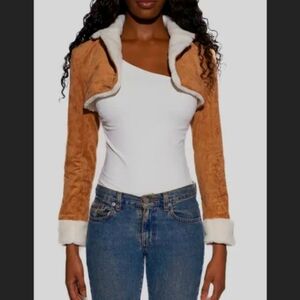 NWOT Nordstrom O`Dolly Dearest Teddy Faux Suede Sherpa Bolero Cropped Jacket